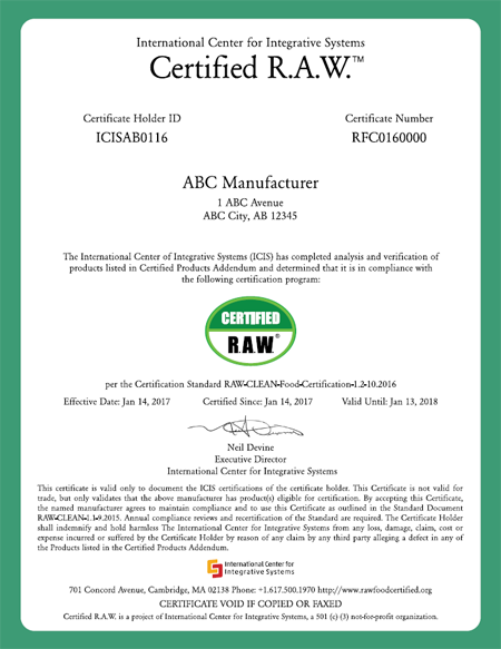 Certification R.A.W.