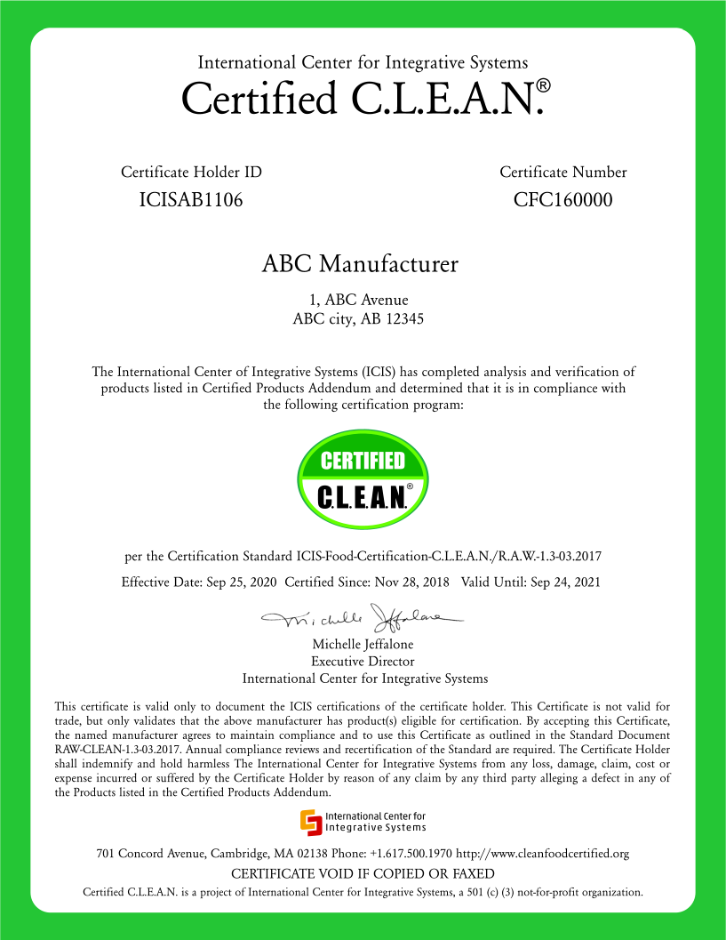 Certification C.L.E.A.N.