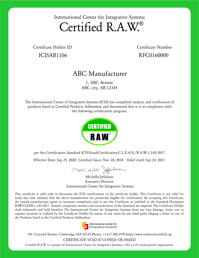 Certification R.A.W.