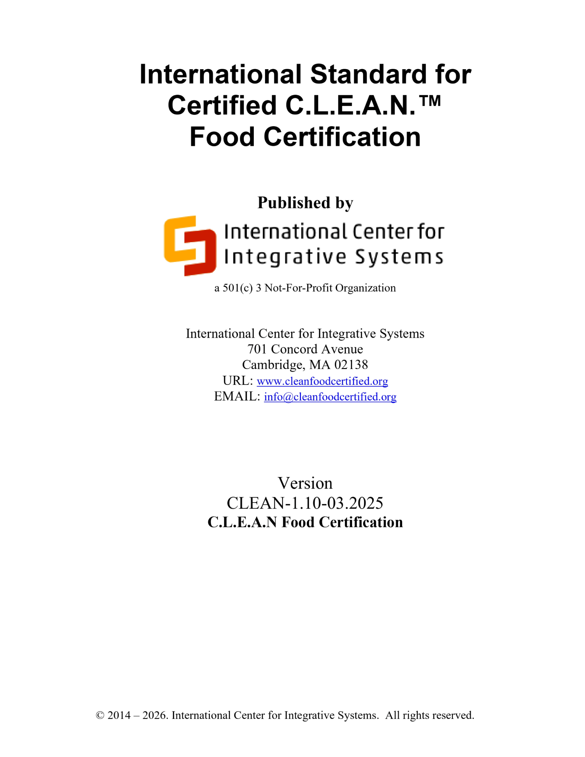 2025 Certified C.L.E.A.N.® Standard